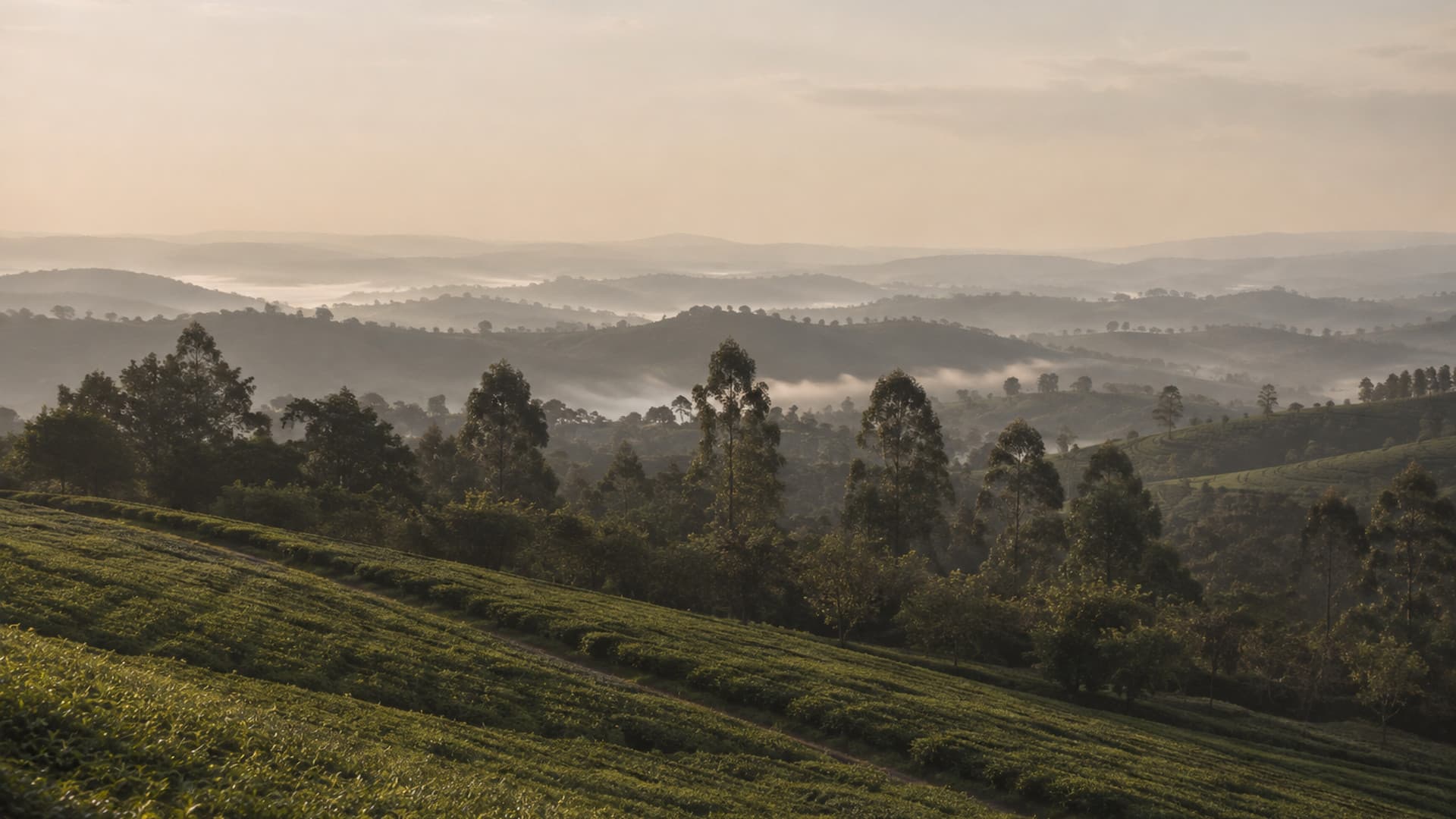 Mist lifting off the tea valley below the ridge at Aperio