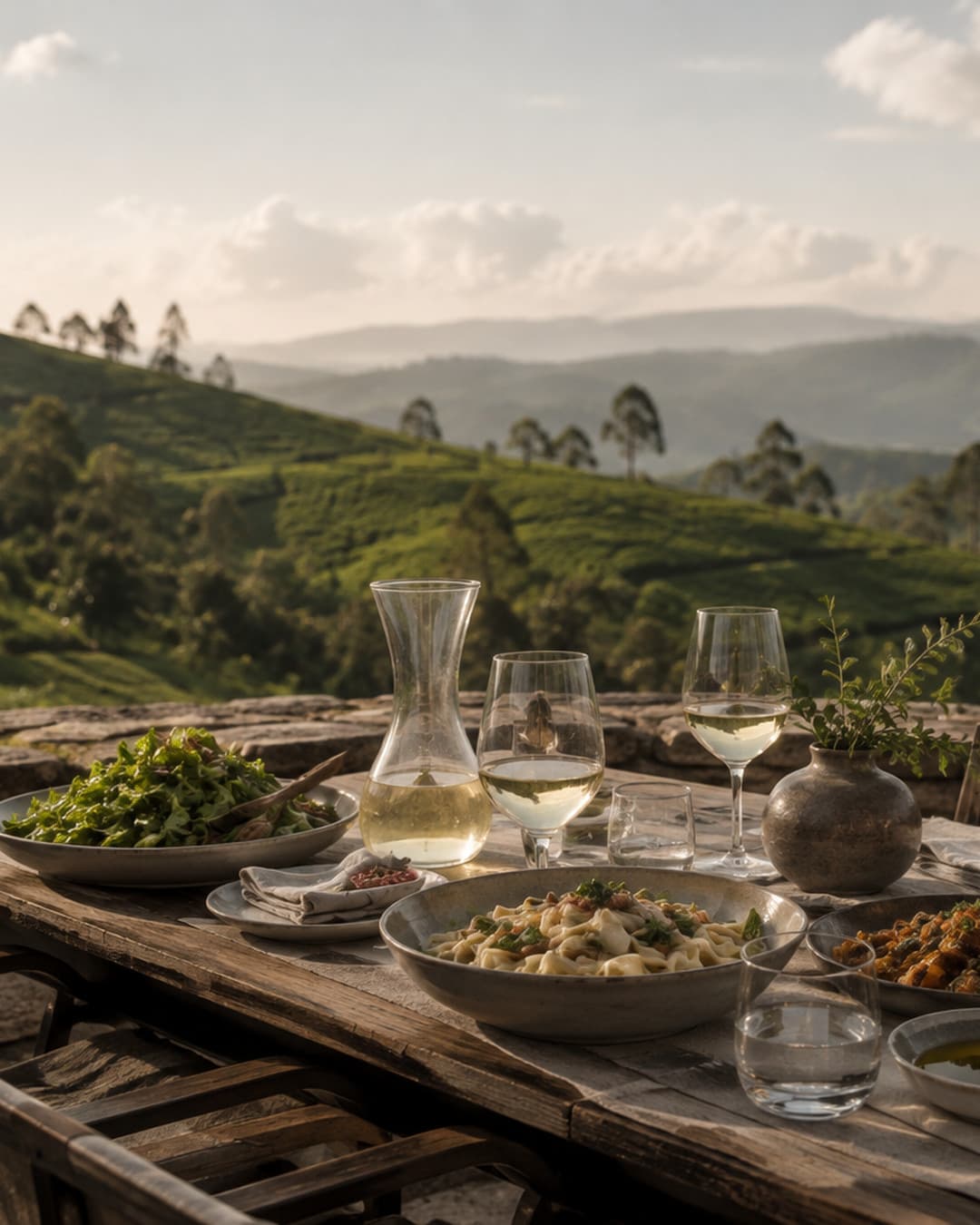 The terrace at the plateau edge, looking over the tea